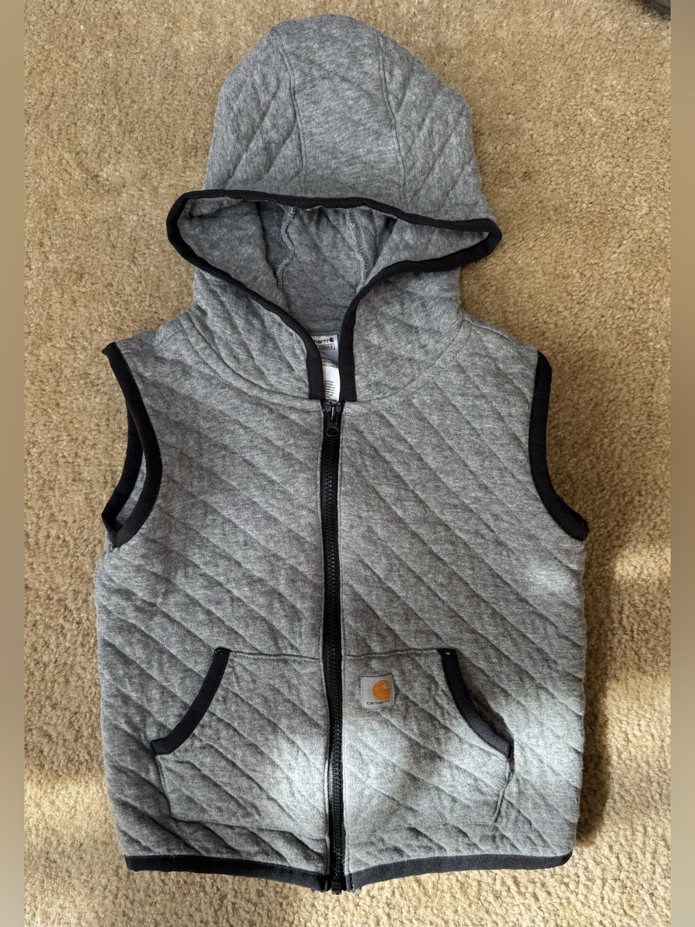 Carhartt Kids Sz 4T Hooded Quilted Vest in Gray with Black Trim